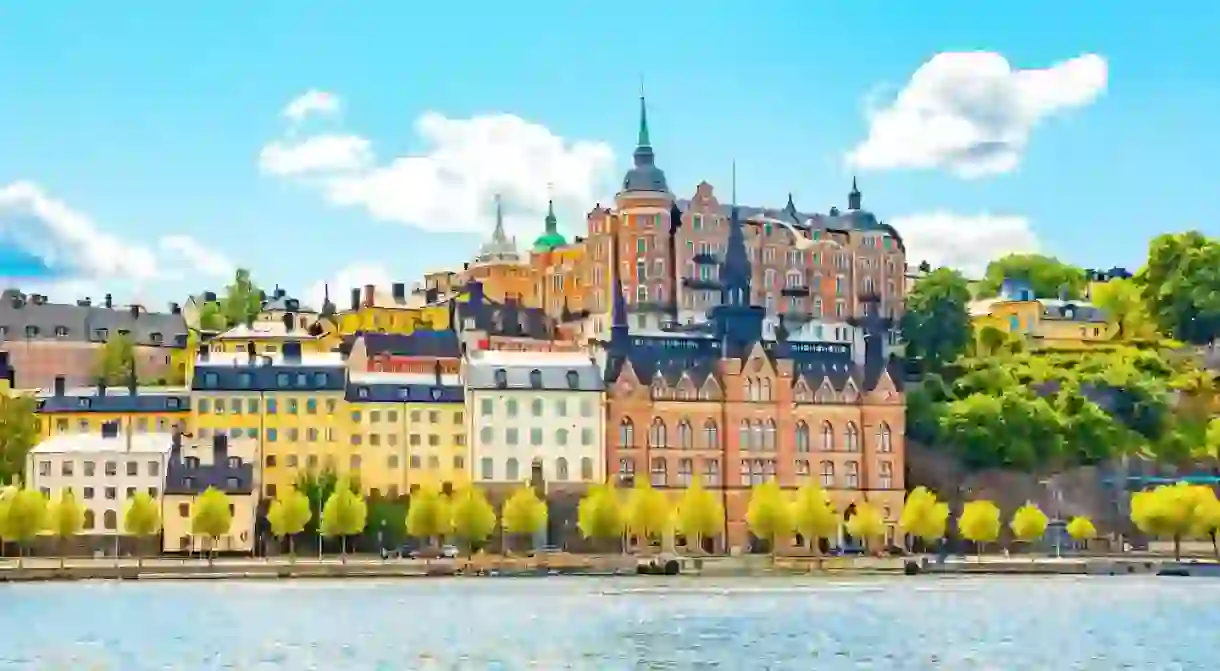 Stockholm city skyline, Mariaberget area, Sweden travel photo.