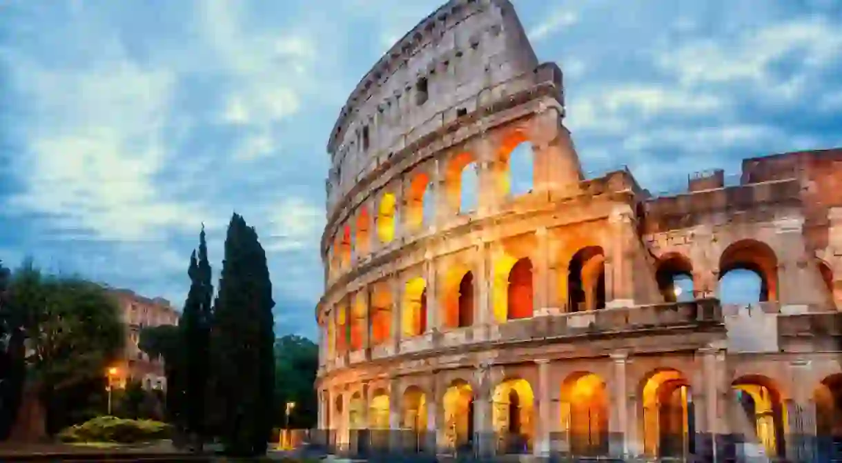 Colosseum morning in Rome, Italy. Exterior of the Rome Colosseum.