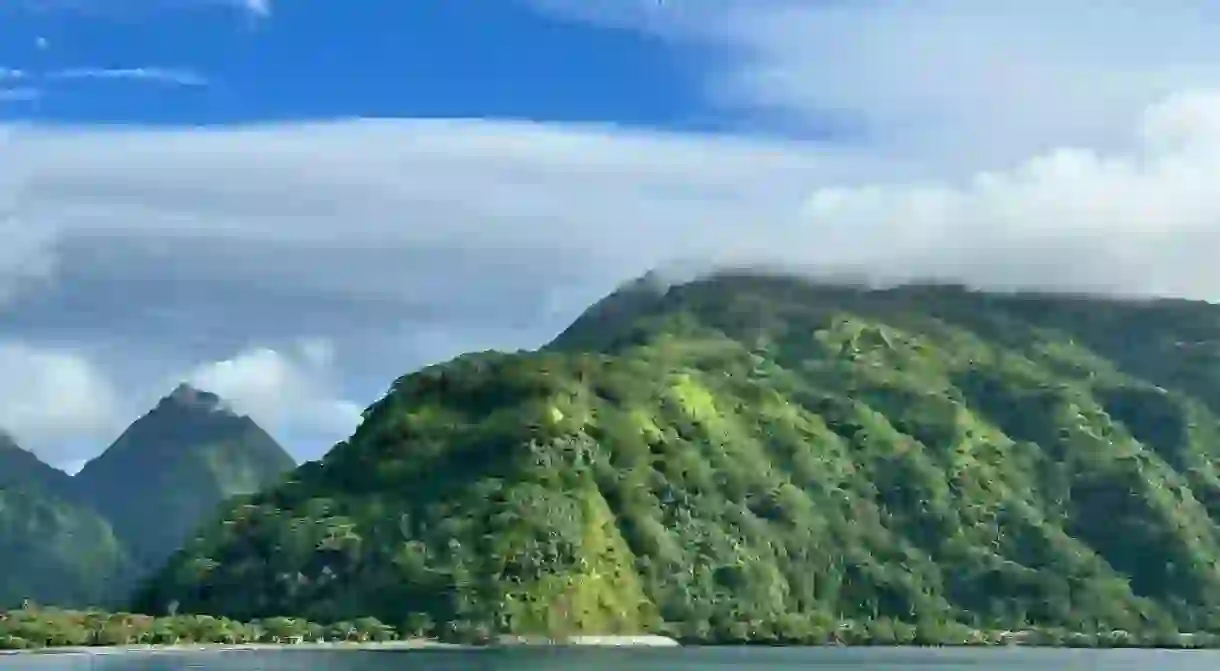 Mountains of Tahiti taken from Tautira, Tatatua Point, Tahiti Iti, French Polynesia.