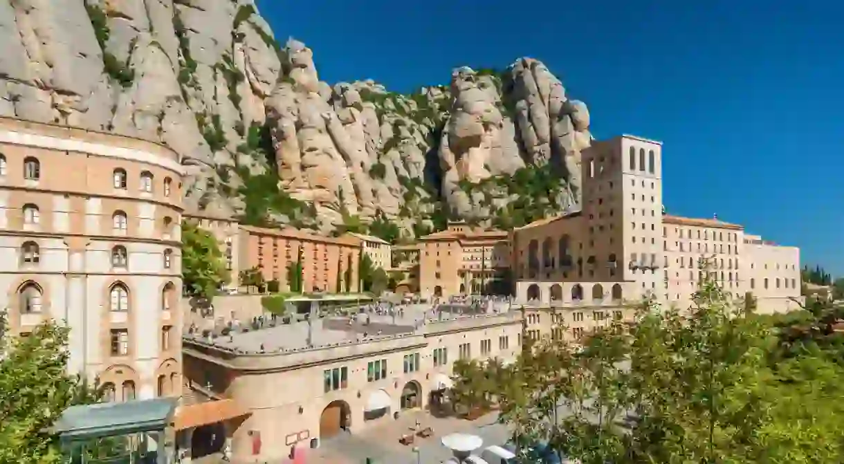 Santa Maria de Montserrat Abbey in Monistrol de Montserrat, Catalonia, Spain.