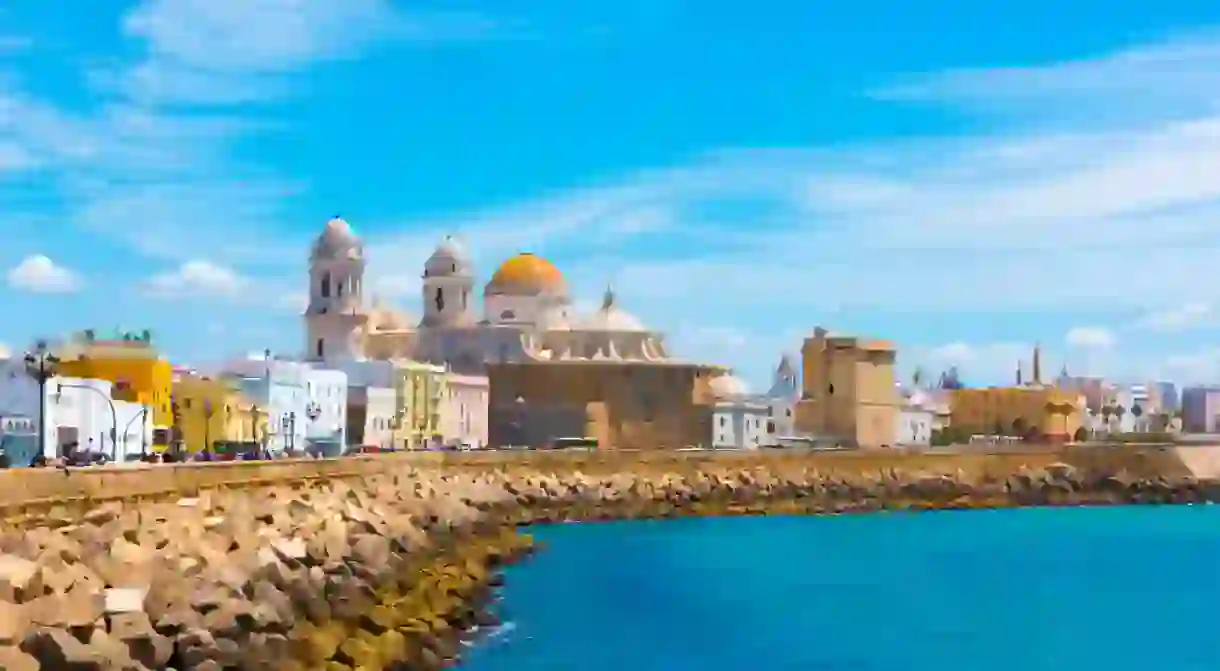 Beautiful view at day of the cathedral of Cadiz called cathedral de Santa Cruz