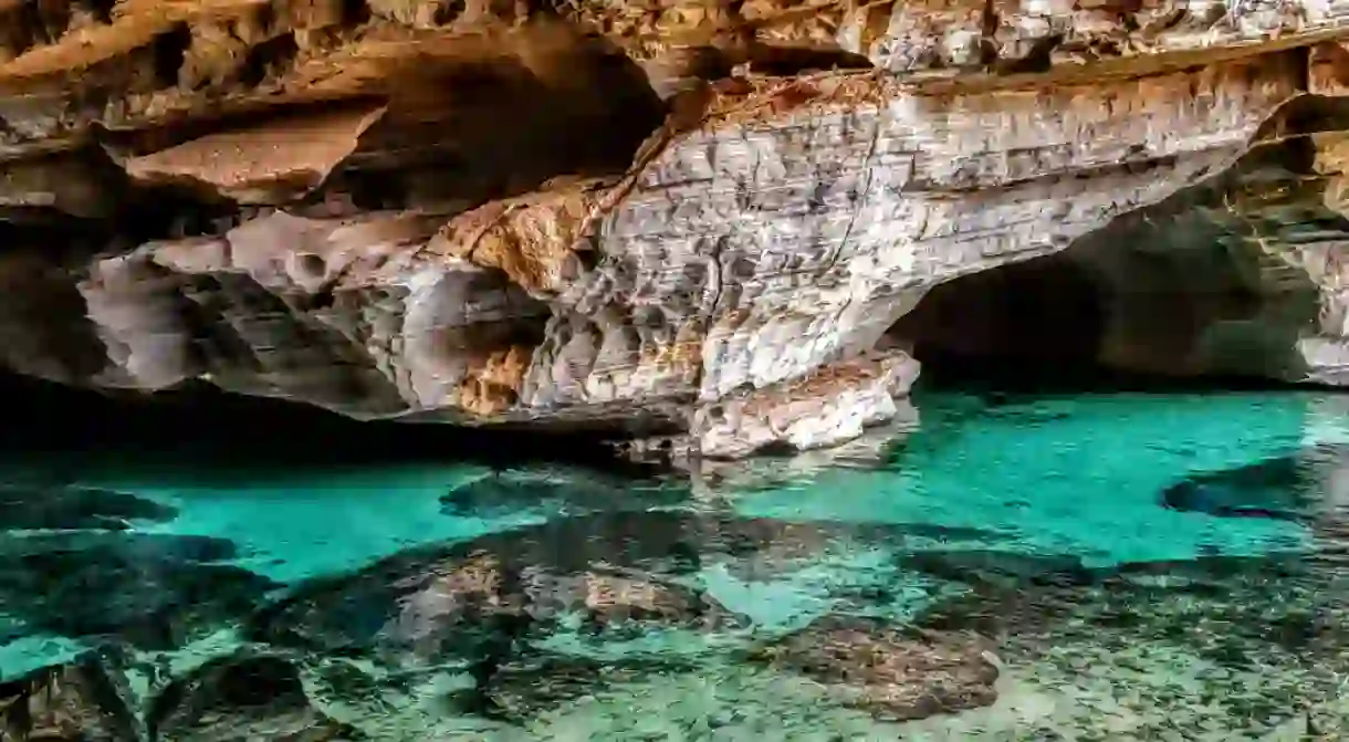 Blue lagoon in Chapada Diamantina natural Park. Bahia Brazil