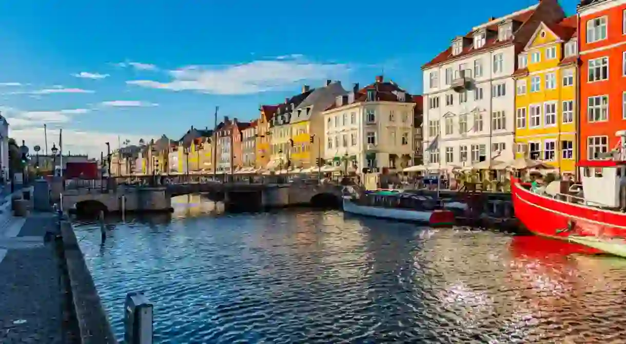 Nyhavn harbor bridge and canal. Copenhagen Denmark.