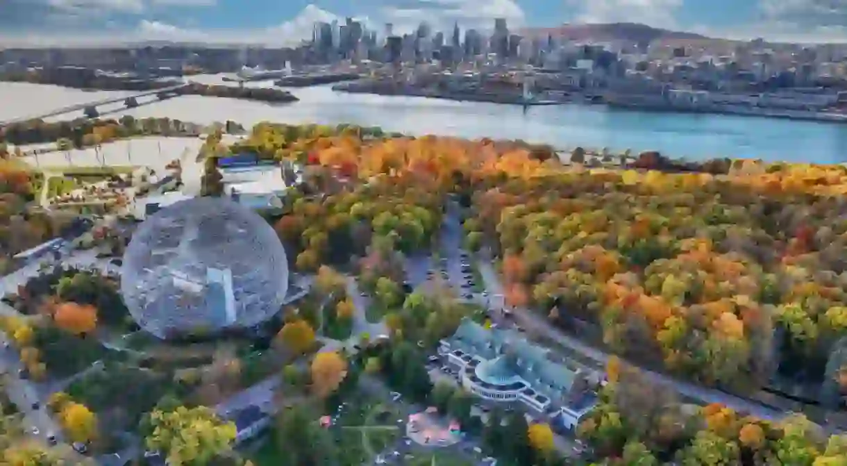 Aerial view of Montreal city in autumn