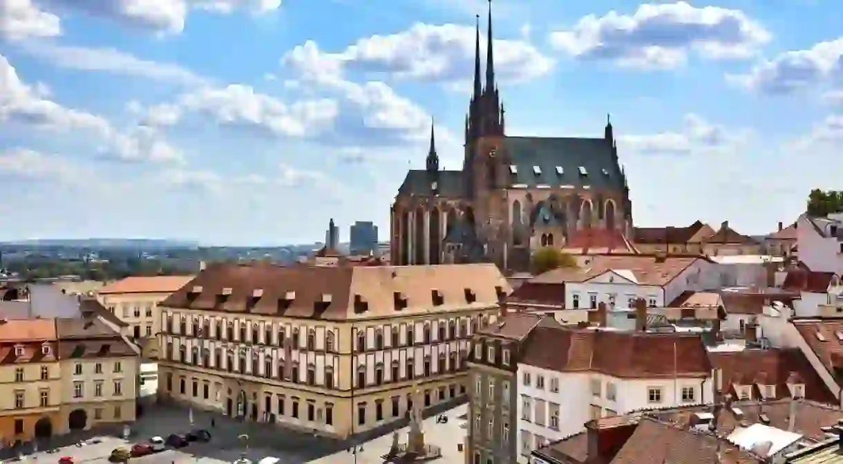 Amazing view of the old town and Cathedral of St. Peter and Paul in Brno, Czech Republic