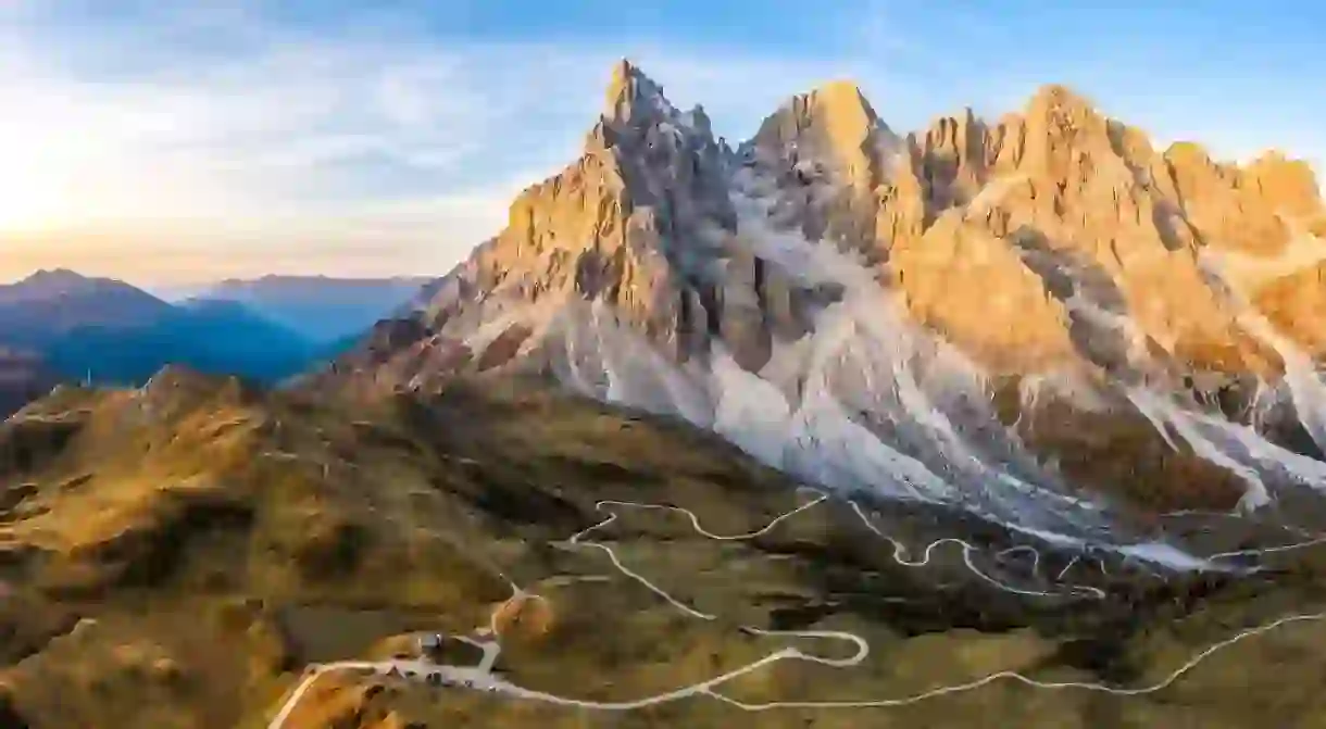 Mountain rock landscape. Winding road near mountain rock landscape