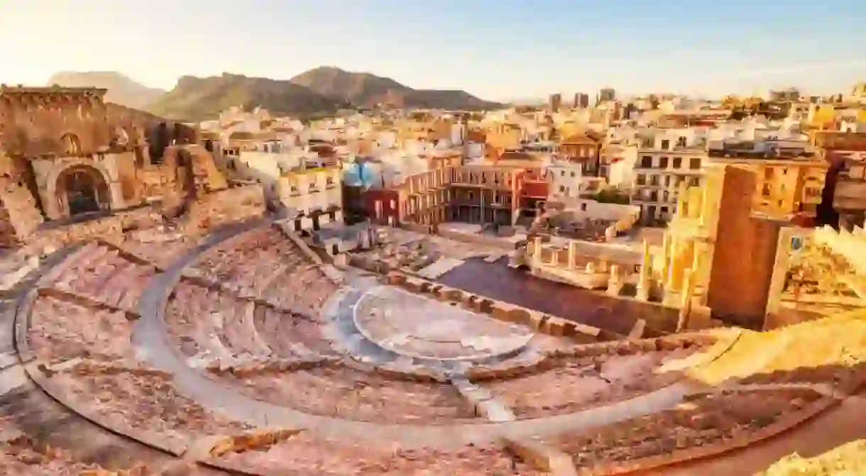 Roman Theatre in Cartagena at Sunset, Murcia, Spain