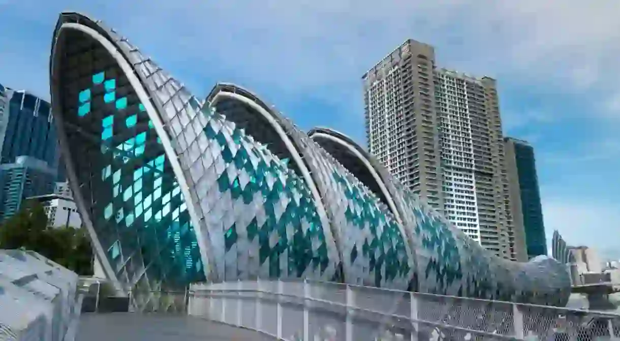 Saloma Bridge is a modern pedestrian bridge in Kuala Lumpur, Malaysia, connecting Kampung Baru with KLCC