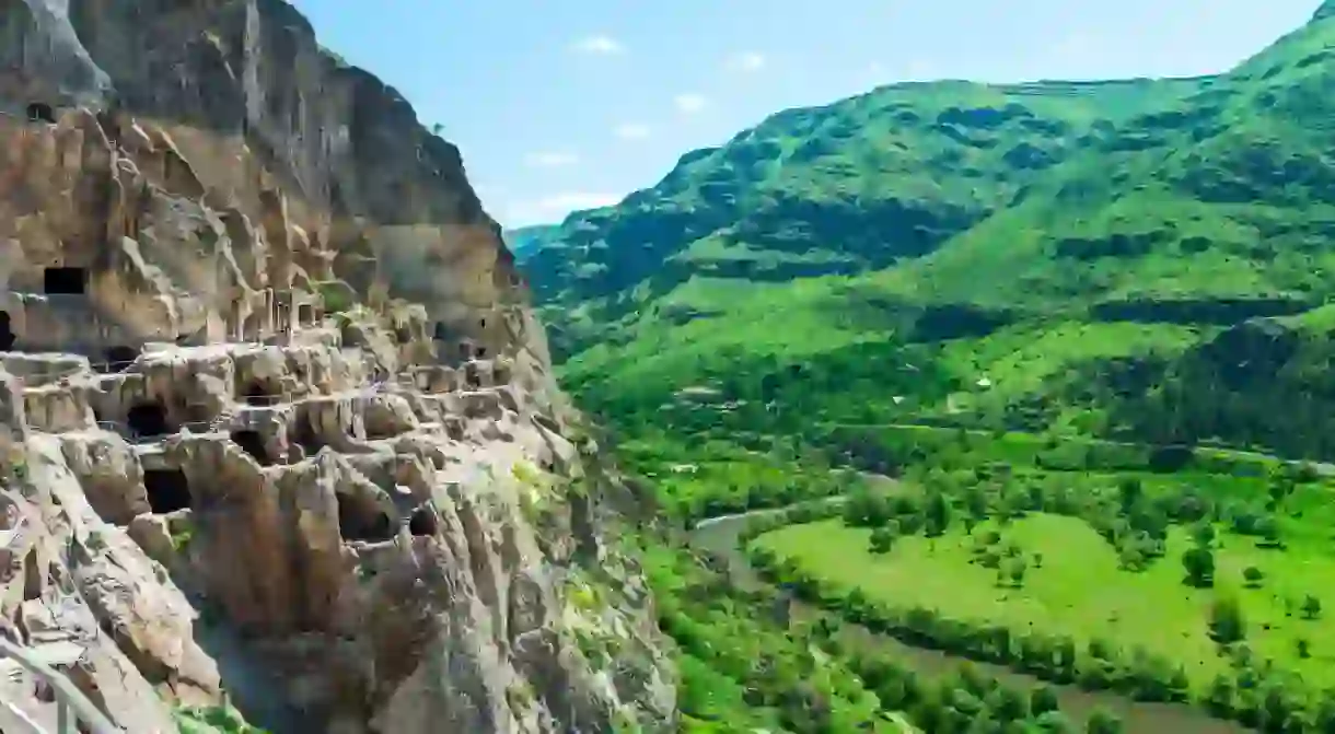 Attraction of Georgia - the cave city of Vardzia, carved into the rock