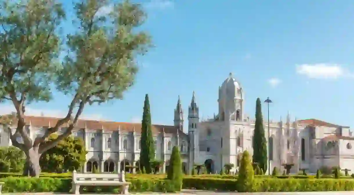 Jeronimos monastery or Hieronymites UNESCO world heritage site, in Lisbon, Portugal. Medieval gothic abbey in Lisboa. Travel destination