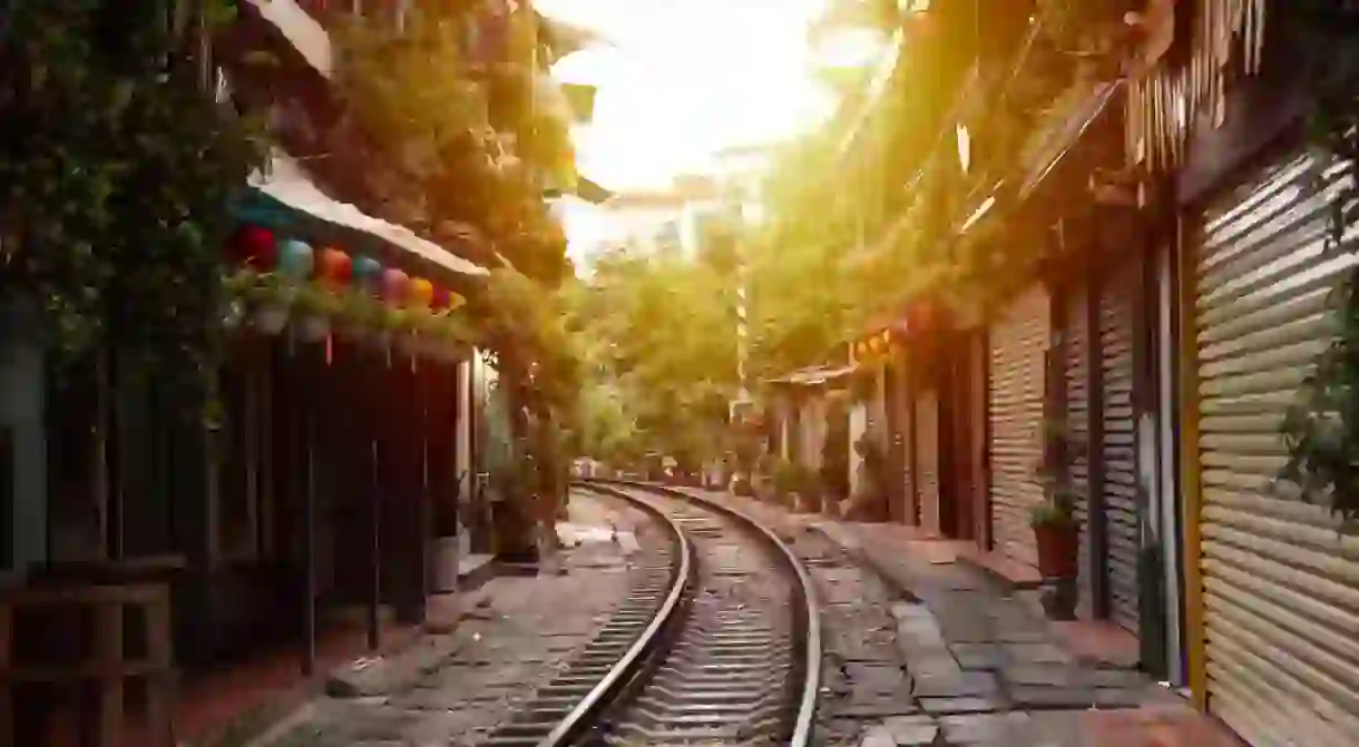 Train street in Hanoi, Vietnam, landmark and tourism destination