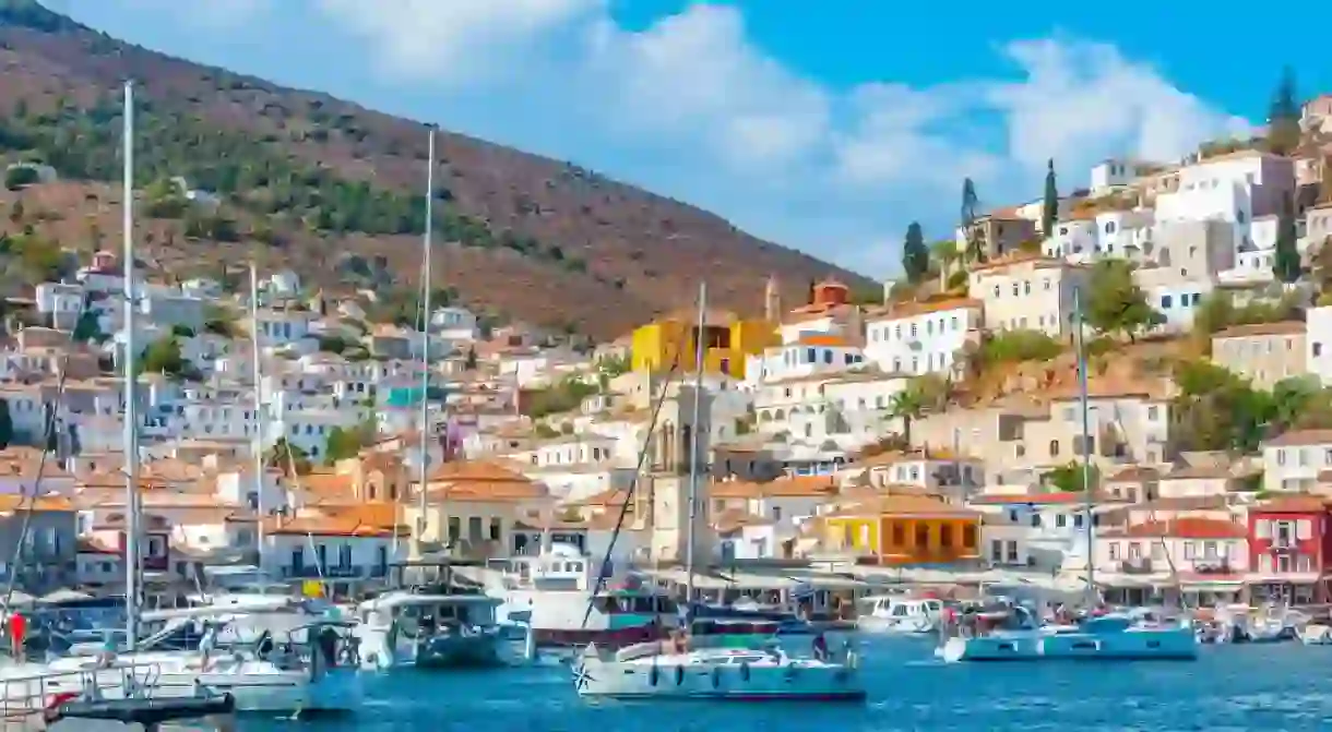 View of port of Hydra in Greece.