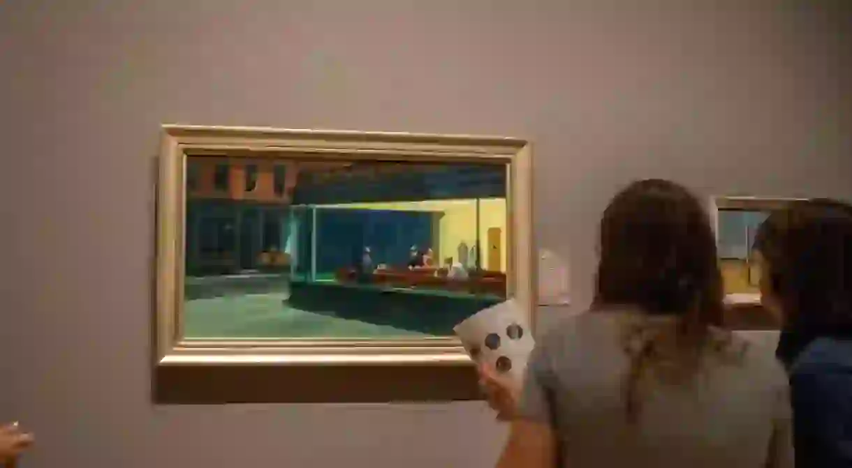 Nighthawks by Edward Hopper on display at the Art Institute of Chicago
